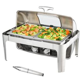 VEVOR Rectangle Roll Top Chafing Dish with 9Qt Pan Visual Glass Lid Fuel Holder VEVOR Rectangle Roll Top Chafing Dish with 9Qt Pan Visual Glass Lid Fuel Holder